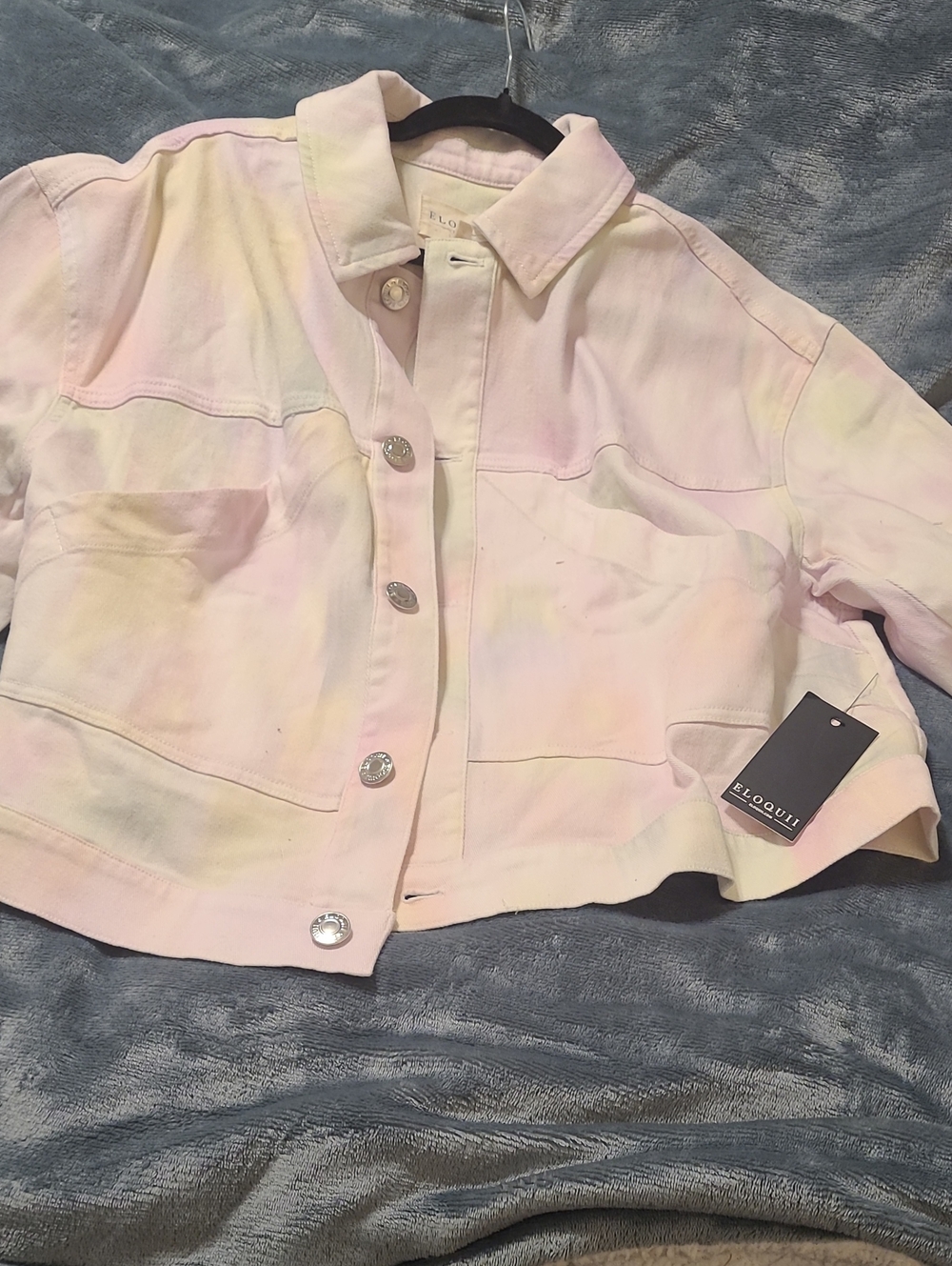 Eloquii Pastel Tie-Dye Cropped Jean Jacket - Pink, Yellow, Lavender